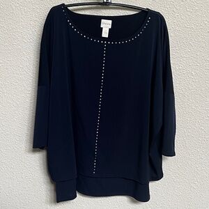 Chico's Navy Blue Pullover Top Silver Studs 2-Tiered Women's Size 16, Chico's 2